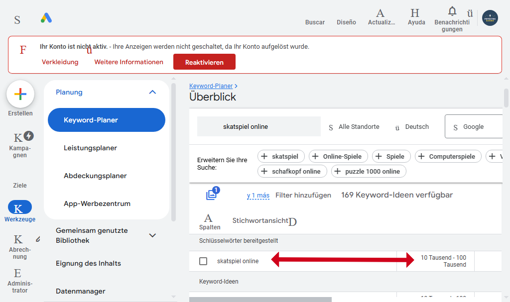 Google Keyword Planer Data